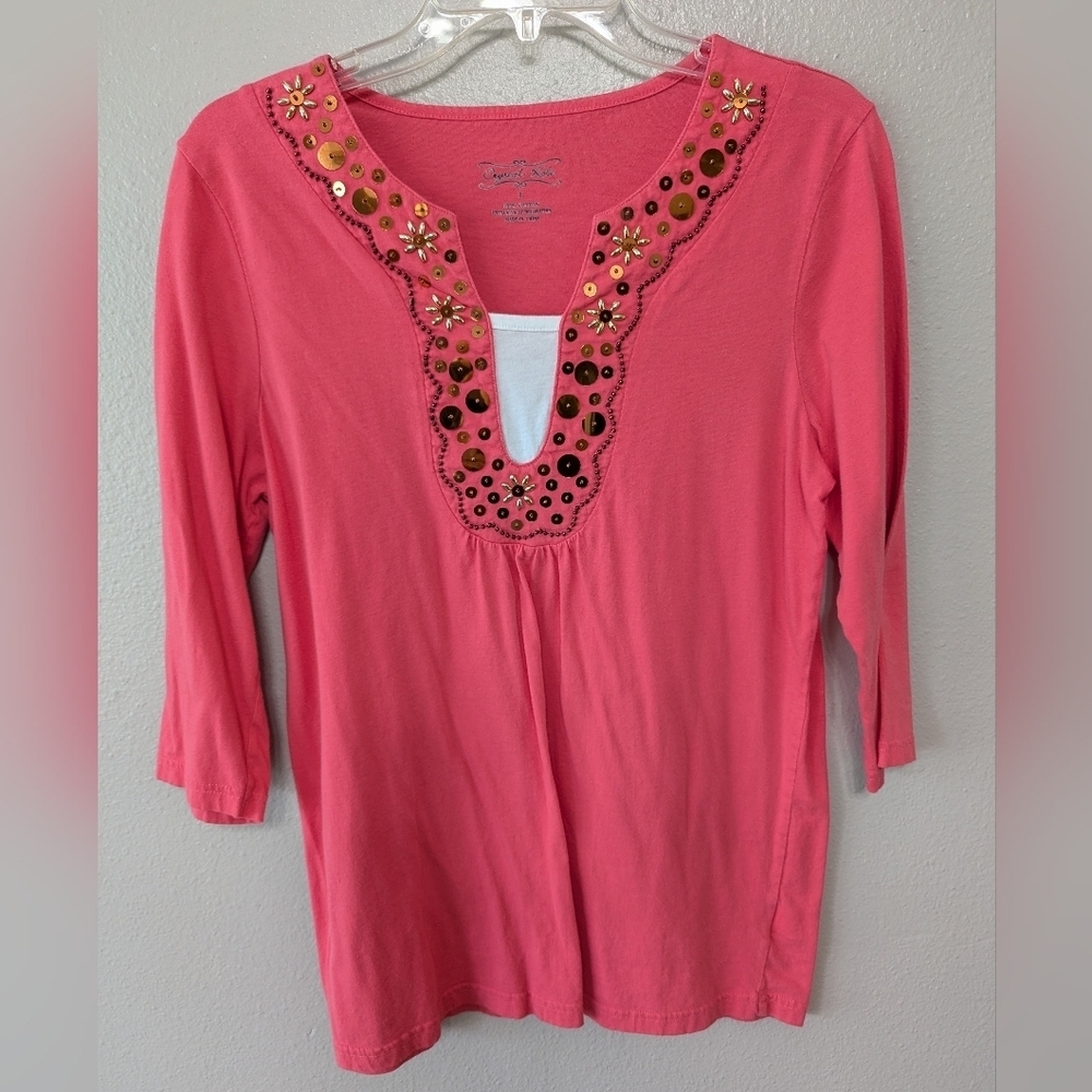 Crystal - Kobe large women's 3/4 sleeve pink with embellishments